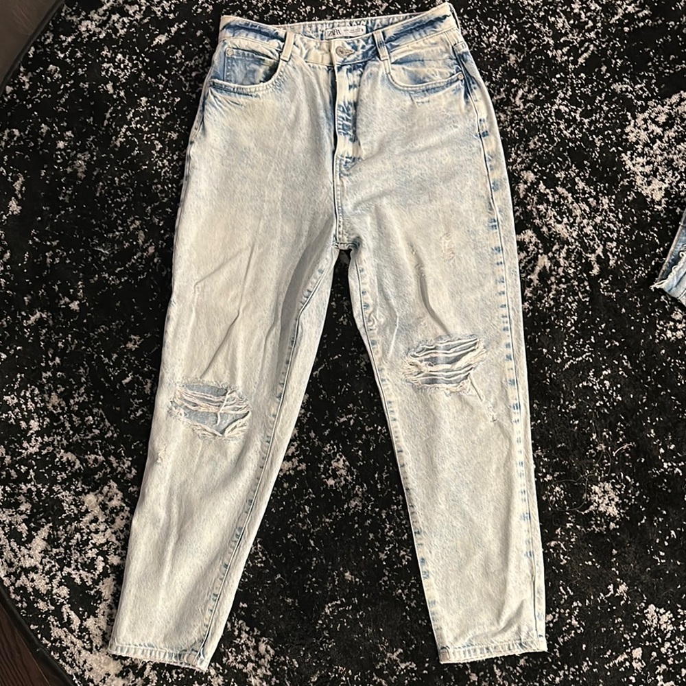 Zara Blue Boyfriend Jeans Distressed Casual